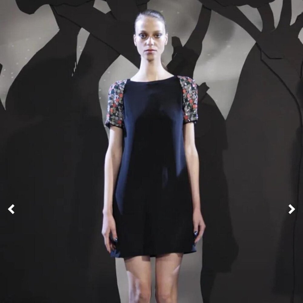 Rachel Antonoff Black SilkParty Dress with Colorful Sequin Sleeves 0 NWOT